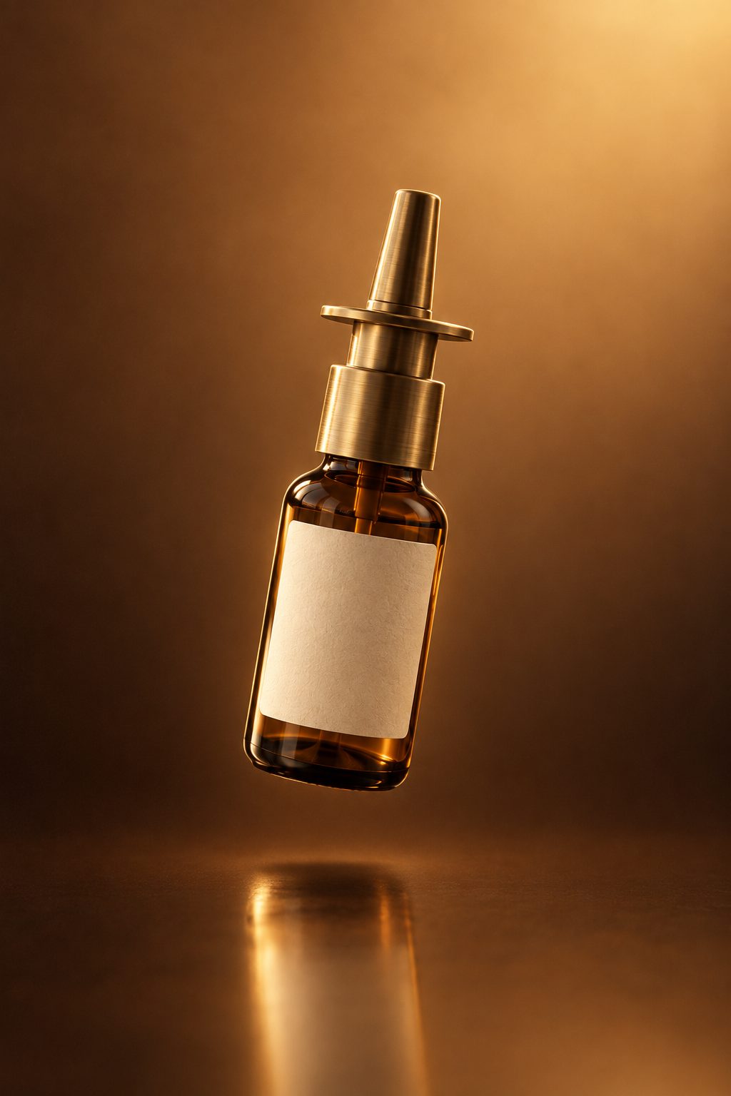 The Ketamine Cowboy amber nasal spray bottle with brass pump